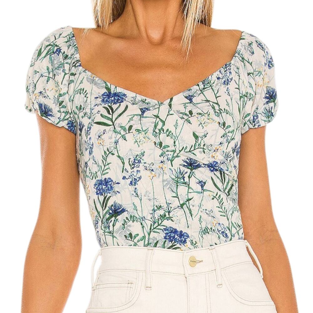 ASTR Surplice Floral Linen Crop Top Crinkle Cottagecore Coquette Prarie Sz Large